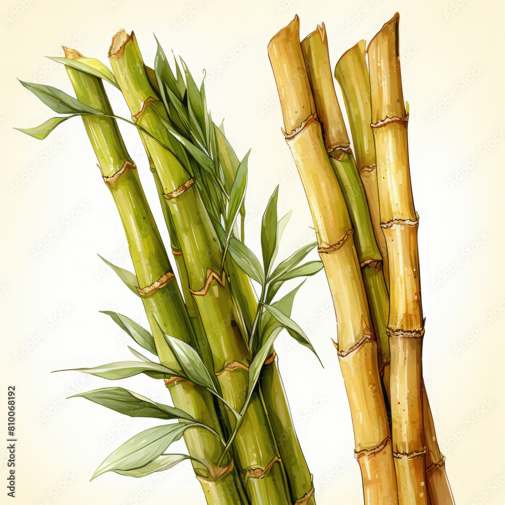 Fototapeta premium Watercolor Bamboo shoots Illustration, Generative Ai