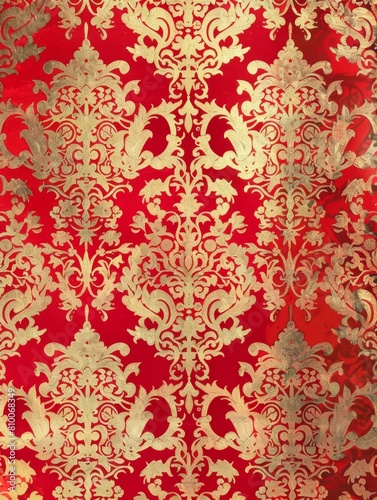 Elegant IndianInspired Wallpaper in Gold and Red with Floral Paisley Motifs and Metallic Accents photo