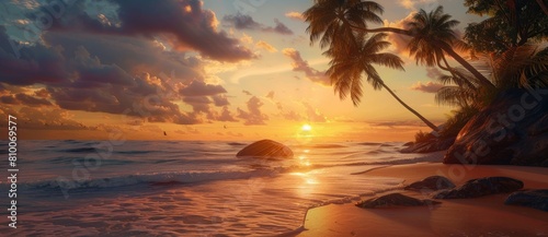 beach sea view palm trees Dawn sun