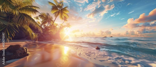 beach sea view palm trees Dawn sun