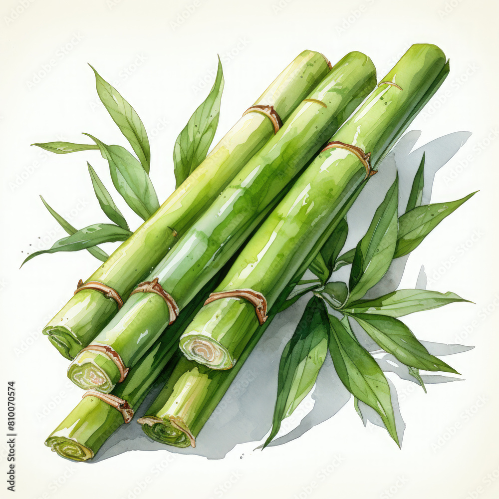 Fototapeta premium Watercolor Bamboo shoots Illustration, Generative Ai