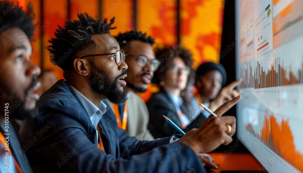showing a mixed ethnic group of professionals at a workshop, actively participating and taking notes, with the facilitator using a pointer and presentation screen, conference, meet showing a mixed ethnic group of professionals at a workshop, actively participating and taking notes, with the facilitator using a pointer and presentation screen, conference, meet