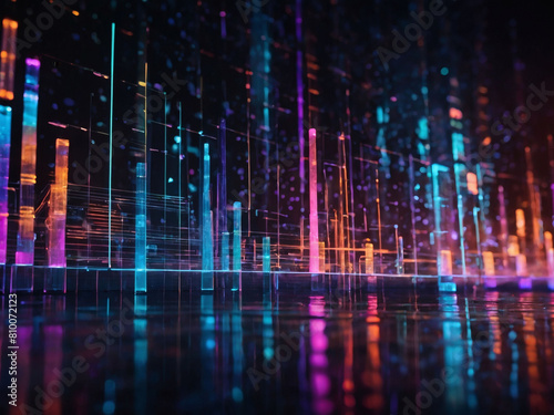 Neon-infused data, Futuristic backdrop highlights data flow, analytics, and AI with neon blocks.