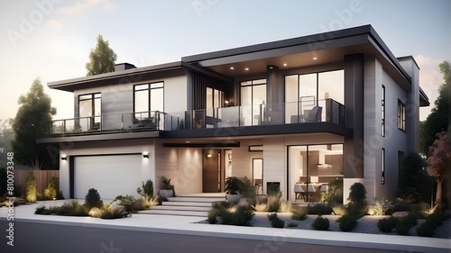 a modern two-story home including an open concept first floor living room, dining room, and kitchen. produced with AI