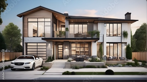 a modern two-story home including an open concept first floor living room, dining room, and kitchen. produced with AI © Sabir