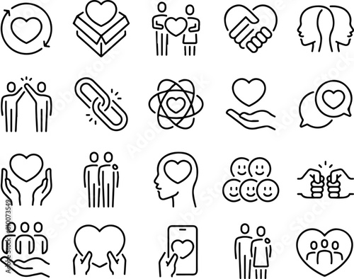 Pixel perfect icon set of love, friendship, friend, lover, couple, partner, together, heart. Thin line icons flat vector illustrations isolated on white and transparent background