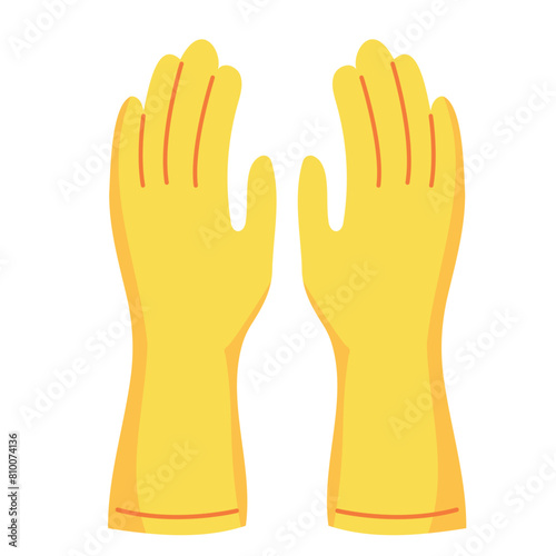 Yellow cleaning gloves icon. Glove icon. Dish wash gloves. Vector illustration isolated on white background for design and web