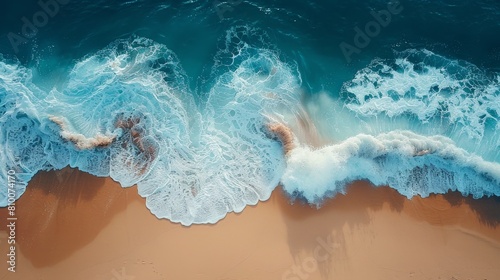 Aerial View of Beach and Ocean Waves