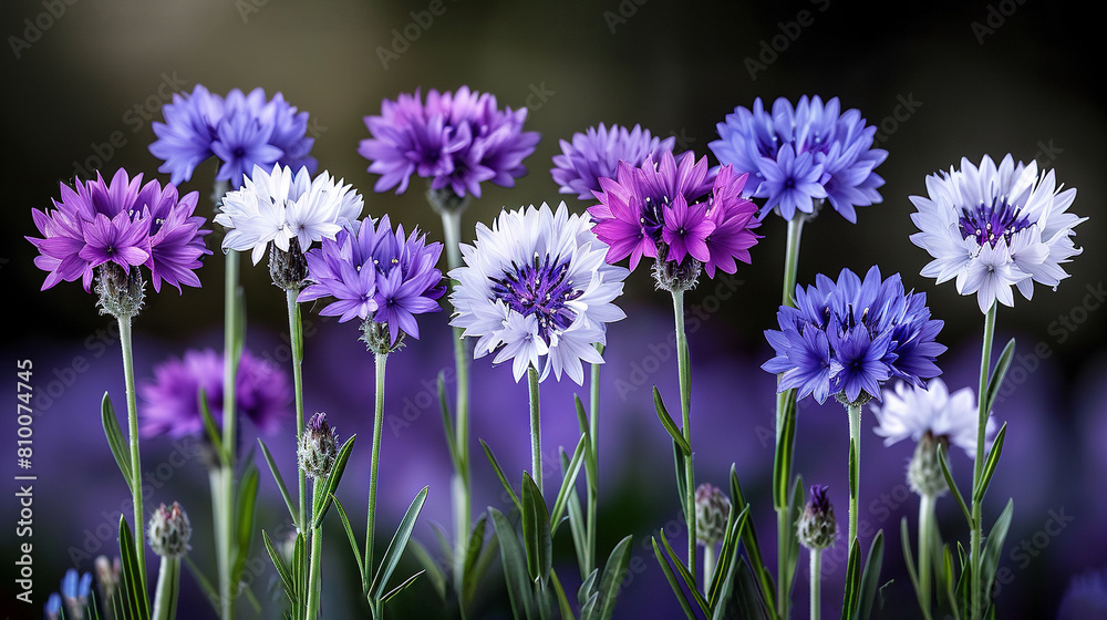 A cluster of purple and white blossoms amidst a sea of purple and white blooms A cluster of purple and white blossoms amidst a sea of purple and white blooms