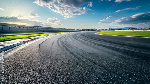 Deserted motor sport asphalt race track, empty of any cars