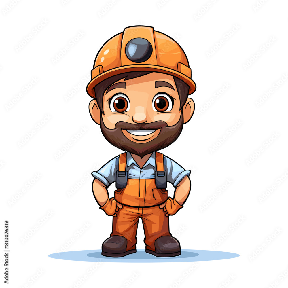 a cartoon of a worker wearing an orange helmet and orange overalls