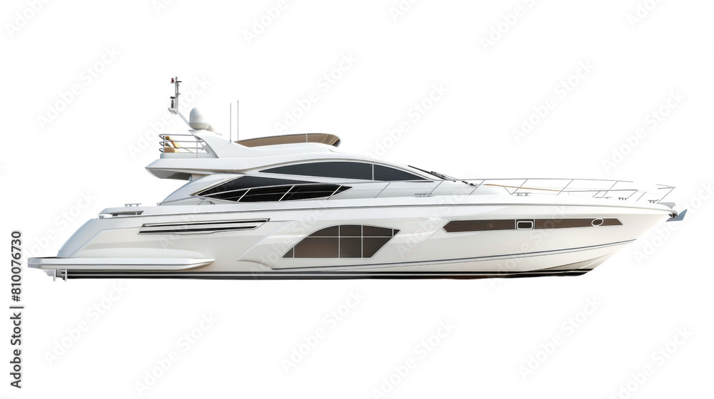 Luxury white long yacht for make mockups, Beautiful modern yacht , on white background, png transparent