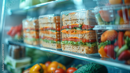 Refrigerated sandwiches on a shelf