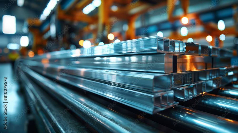 Stacks of metal sheets in industrial setting