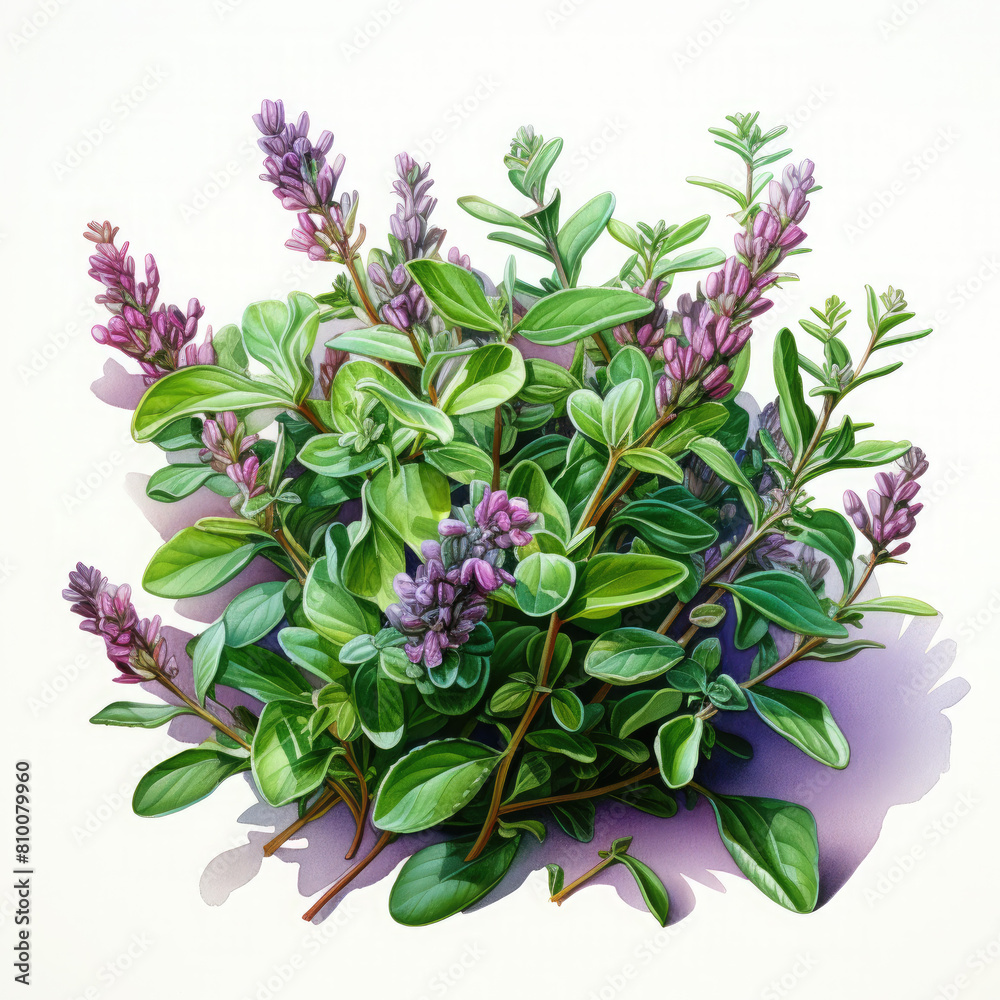 Watercolor Thyme Illustration, Generative Ai