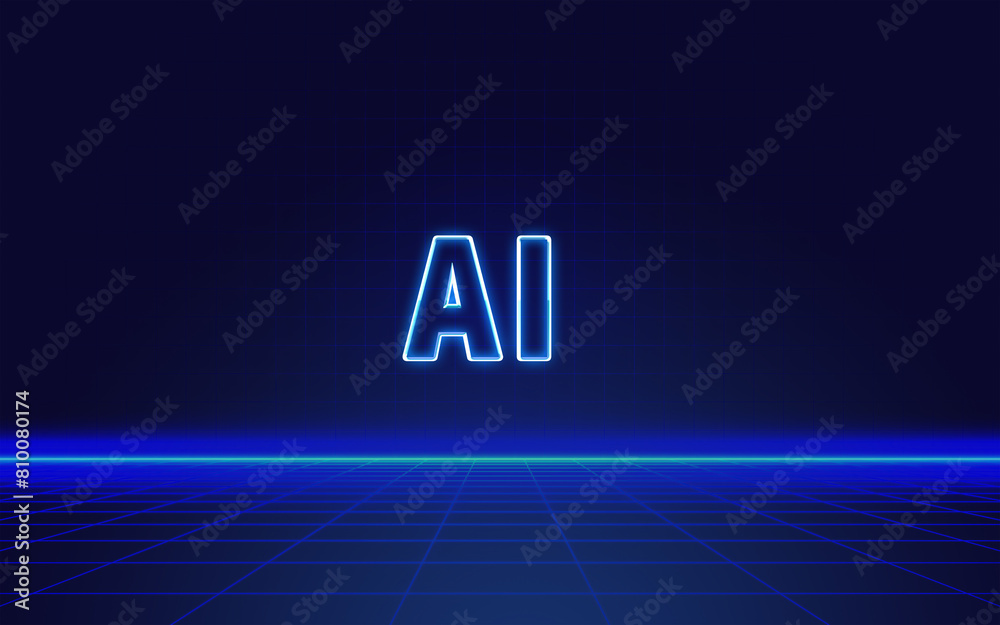 Fototapeta premium Digital blue background with the word AI
