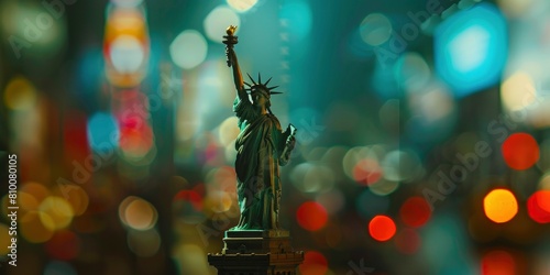 USA Statue Of Liberty with a blurred background in the United States.