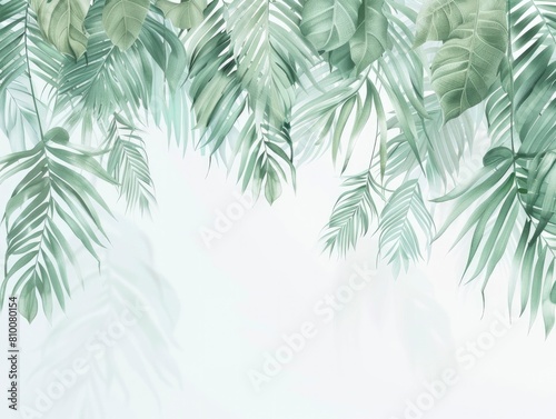 Soft and delicate palm leaves again white background