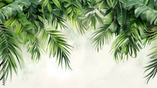 Soft and delicate palm leaves again white background