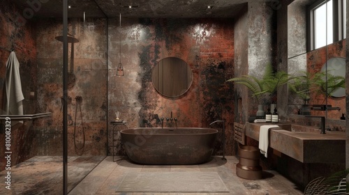 Modern bathroom with rusty tiles