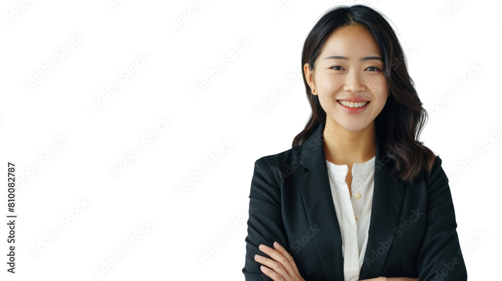 Young handsome asian woman happy face smiling with crossed arms looking at the camera. Positive Successful businesswoman, isolated on white transparent background Young handsome asian woman happy face smiling with crossed arms looking at the camera. Positive Successful businesswoman, isolated on white transparent background