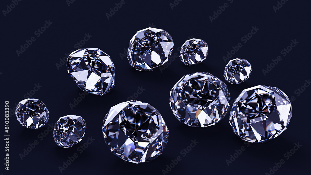 3D rendering, a scattering of precious stones, diamonds on a dark background. 3D rendering, a scattering of precious stones, diamonds on a dark background.