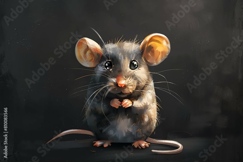 Eurasian mouse, Apodemus species, in front of black background, mouse on black