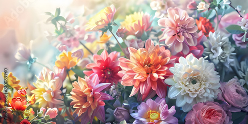 Bouquet of flowers in pastel colors background - Ai Generated