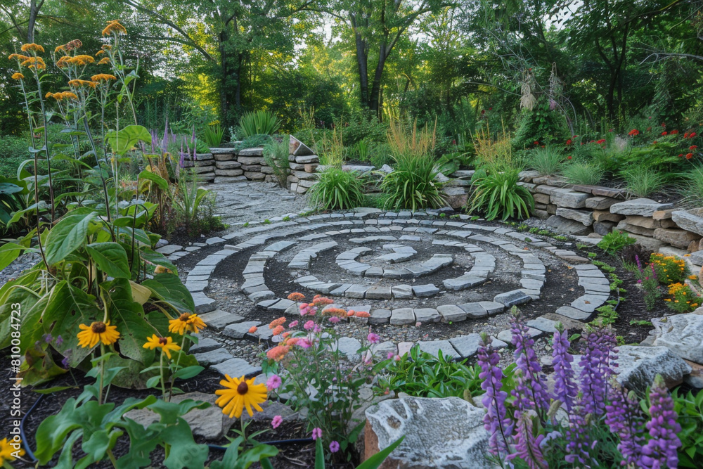 A labyrinth garden with paths that shift and change A labyrinth garden with paths that shift and change