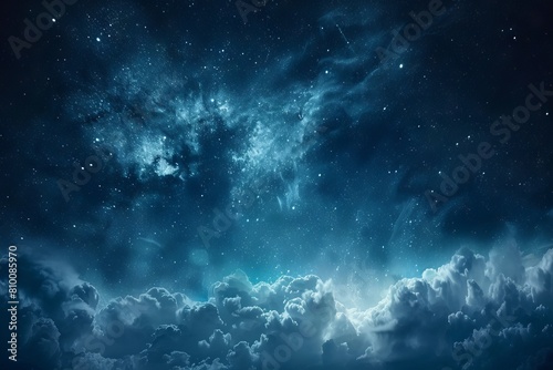 Magical starry night sky with wispy cirrus clouds on a soft transparent white backdrop, perfect for celestial themes