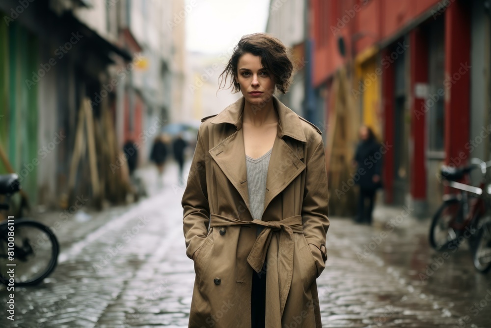 Fototapeta premium Woman coat street. Autumn fashion style. Generate Ai