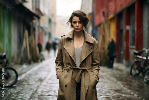Woman coat street. Autumn fashion style. Generate Ai © juliars