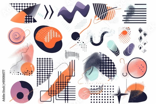 Modern abstract decor elements on a transparent white background, ideal for contemporary designs