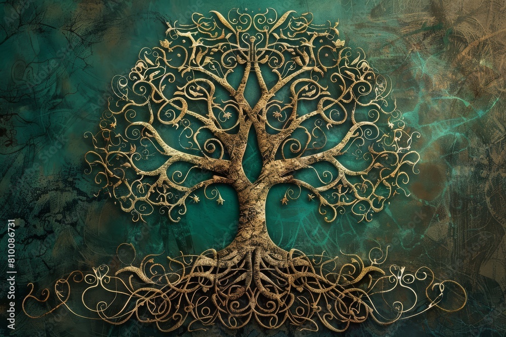Mystical tree of life with intricate branches and swirling roots, perfect for spiritual-themed designs Mystical tree of life with intricate branches and swirling roots, perfect for spiritual-themed designs