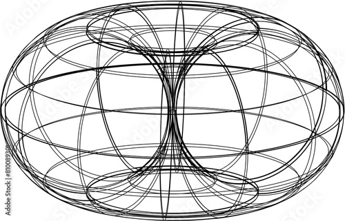 Shape, adesivo detalhe futurístico em forma de círculo, bola 3d. Forma redonda com quadrados e ondas. preto e branco. Com fundo transparente. photo