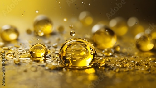 Realistic water droplets on yellow background design wallpaper