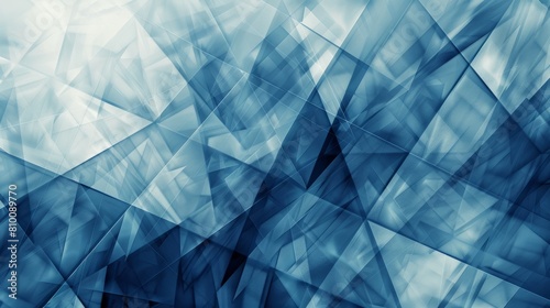 modern abstract blue background design with layers of textured white transparent material in triangle diamond and squares shapes in random geometric pattern hyper realistic 
