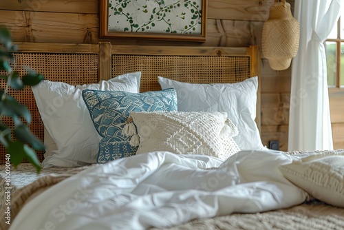 Boho style bedroom with pillows