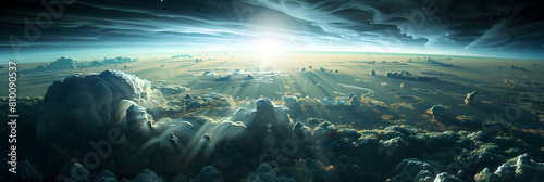 Earth's thin atmosphere at the boundary of space, with clouds seen from above swirling subtly in the exosphere photo