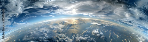 Earth s thin atmosphere at the boundary of space  with clouds seen from above swirling subtly in the exosphere