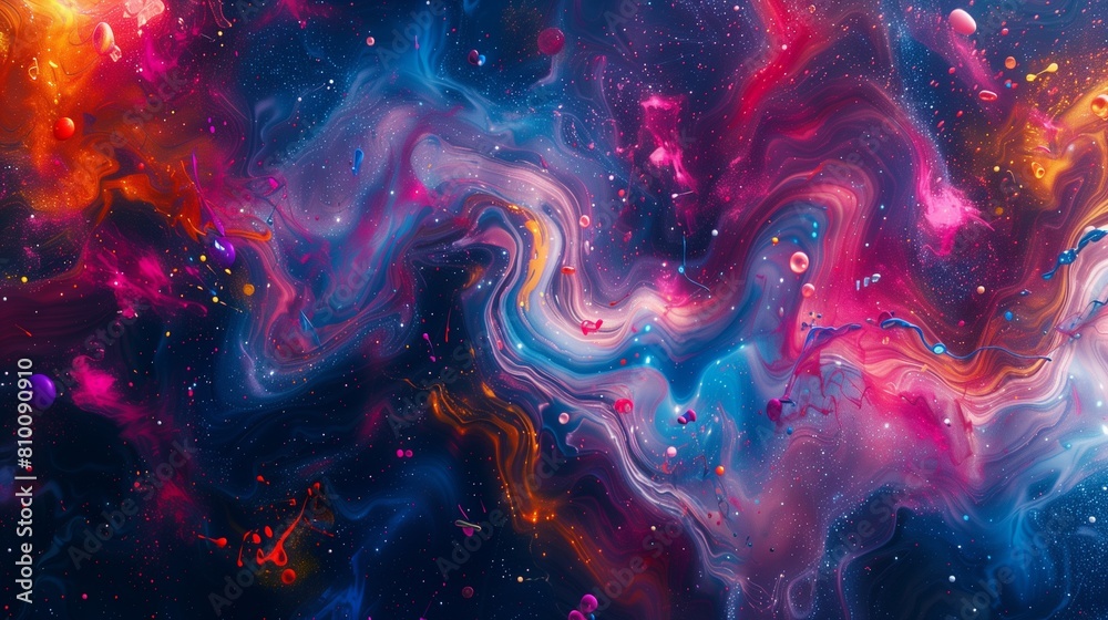 Chaotic splatter of neon hues merging into a cosmic canvas.