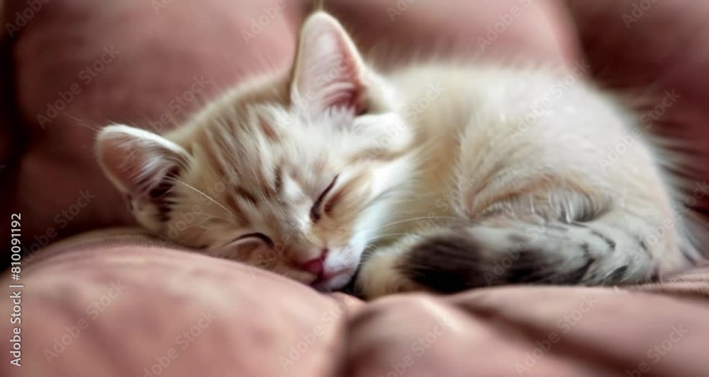 A small cute kitten sleeping on the couch, portrait of a cat sleeping on the bed or sofa Generative AI A small cute kitten sleeping on the couch, portrait of a cat sleeping on the bed or sofa Generative AI