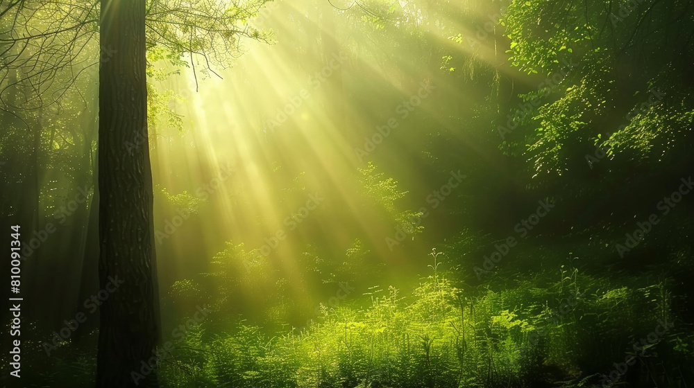 Fototapeta premium Enchanted Forest: Sunlight's Embrace. Generative AI