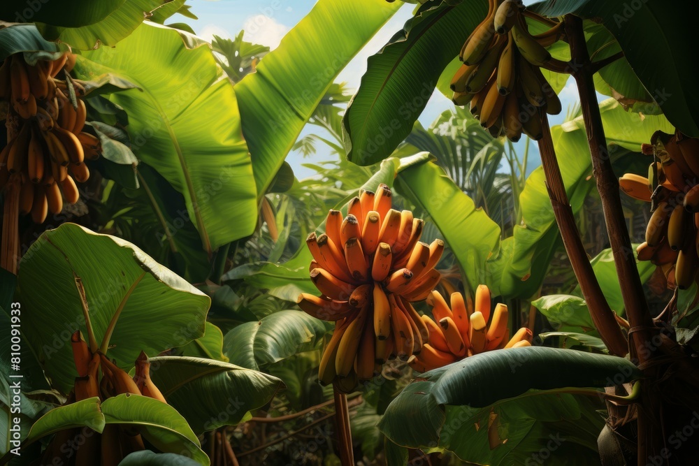 custom made wallpaper toronto digitalTropical banana tree fruit. Green plant. Generate Ai