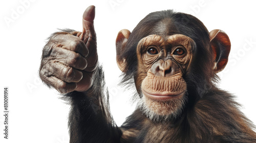  A monkey giving a thumbs up isolated on white background, png transparent photo