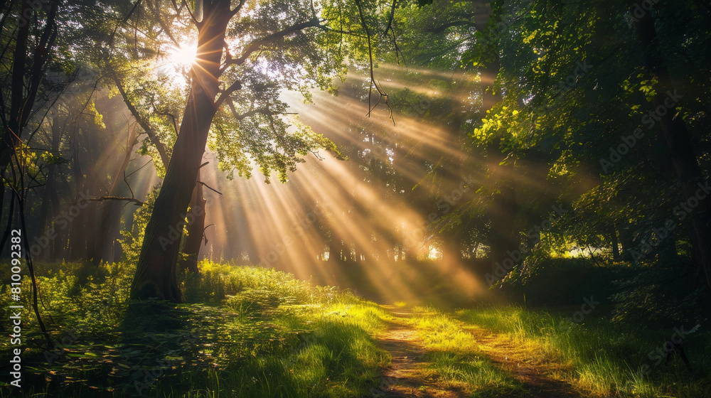 Obraz premium Enchanted Forest: Sunlight's Embrace. Generative AI