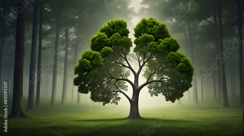 Abstract image of tree of forest in a shape the Green human lung  healthy lungs fresh air concept  air 
