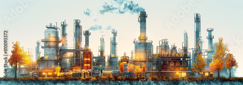 Stylized illustration of a vibrant industrial plant