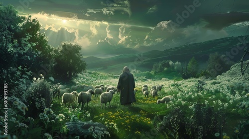 Basic representation of the parable of the lost sheep photo
