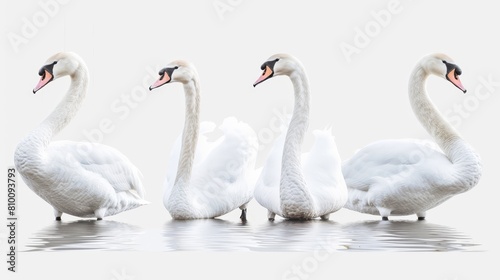 Graceful Swans in Whole Body Pose against Pure White Background